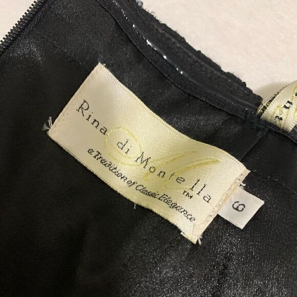 New Stunning Black Floral Lace Beaded Strapless Mermaid Gown - Picture 13 of 13